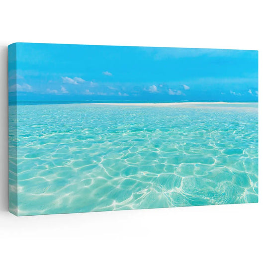 Turquoise ocean waves — coastal canvas wall art with blue sky and calm waters, peaceful large wall decor for beach house living room