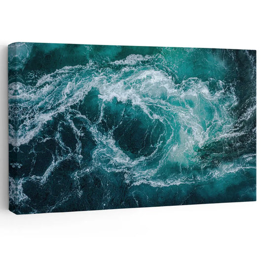 Crashing ocean waves — large canvas wall art in deep blue tones, inspiring seascape decor for living room or coastal interiors