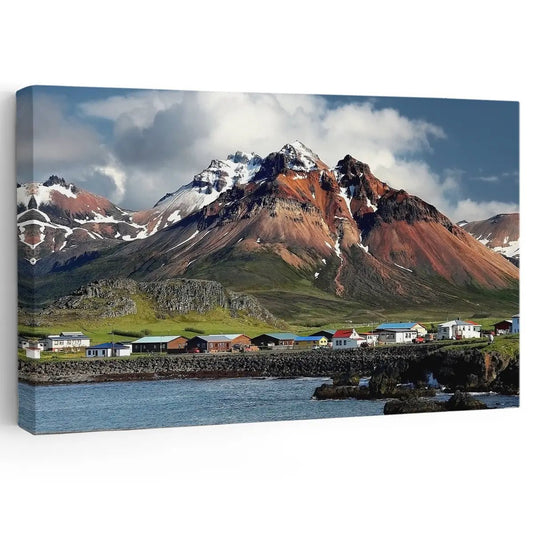 Iceland fjord mountains canvas wall art for a peaceful living room wall art display, adding calming Nordic color to modern home décor