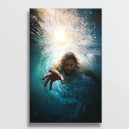 Jesus Reaching Into Water Painting, Large Stretched Canvas For Bedroom