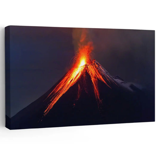 Erupting volcano canvas wall art for living room, showcasing vivid lava against a dark sky for an inspiring and dramatic modern décor update.