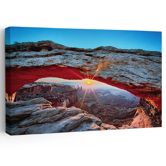Mesa Arch sunrise desert landscape canvas wall art for living room décor adding an inspiring warm glow and modern southwest ambiance