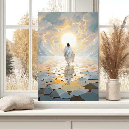 modern christian art prints, christian home decor wall art, jesus on water painting