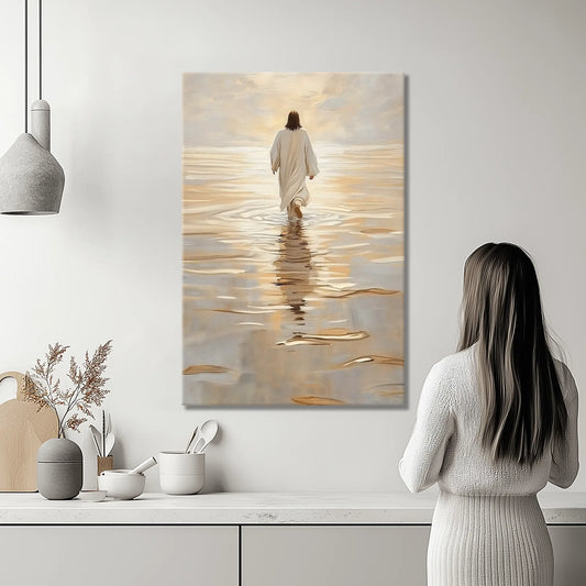 christian wall prints, framed religious wall art, painting of christ on water