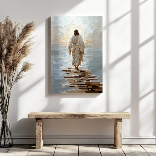 canvas of jesus walking on water, modern christian art prints, christian wall art canvas