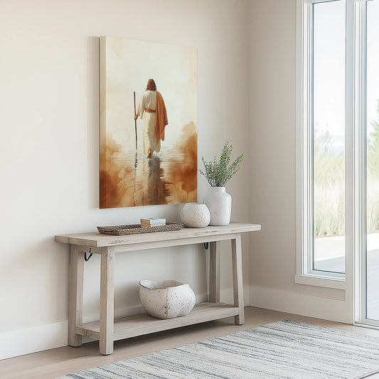canvas christian artwork, painting of jesus walking on water, christian home decor