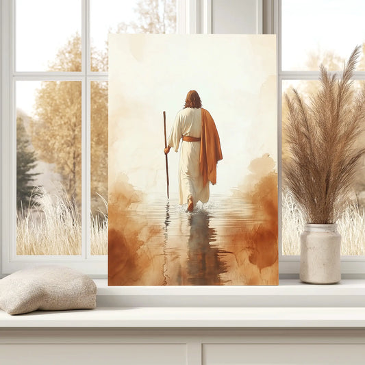 christian wall art decor, faith print, jesus walking on water canvas