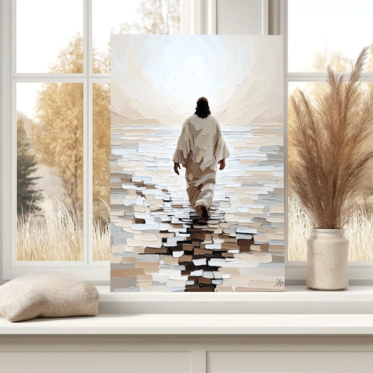jesus walks on water painting, christian framed wall art, large christian artwork