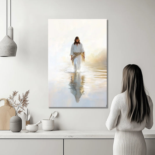 modern christian artwork, painting of christ walking on water, religious wall hangings