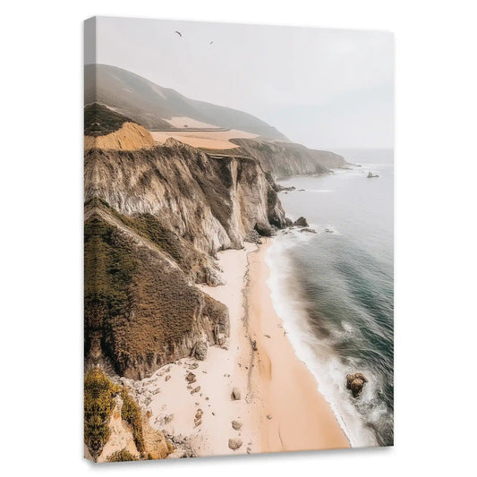 Minimalist coastal California coastal cliffs canvas wall art for living room — serene ocean horizon with warm tones, perfect for modern interiorscanvas wall art for bedroom with warm tones
