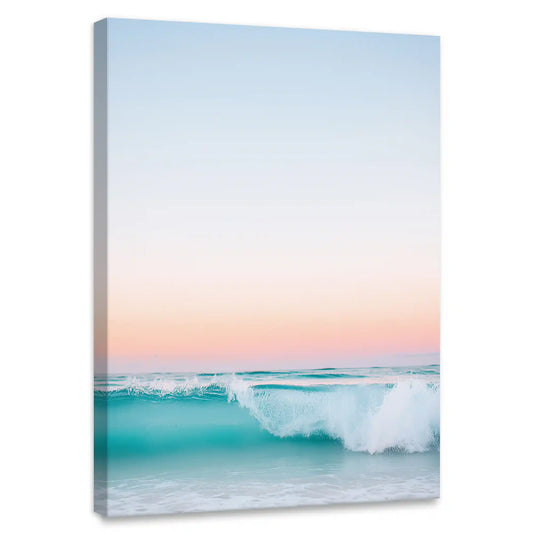 Pastel ocean wave — coastal canvas print in turquoise and pink hues, perfect bedroom wall art for a peaceful modern home