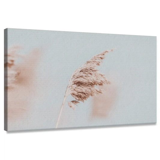 Beige coastal grass swaying against pale blue sky — coastal canvas print for calming bedroom decor in modern beach homes