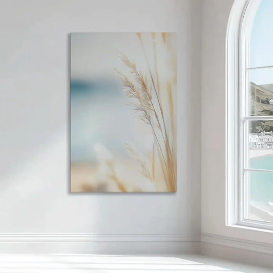 Delicate sea grass swaying — coastal canvas print with neutral palette, relaxing beach wall décor ideal for minimalist bedroom interiors.