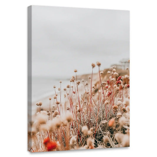 Dried field grass — coastal canvas wall art in soft beige and cream tones, peaceful minimalist decor for calm living room interiors