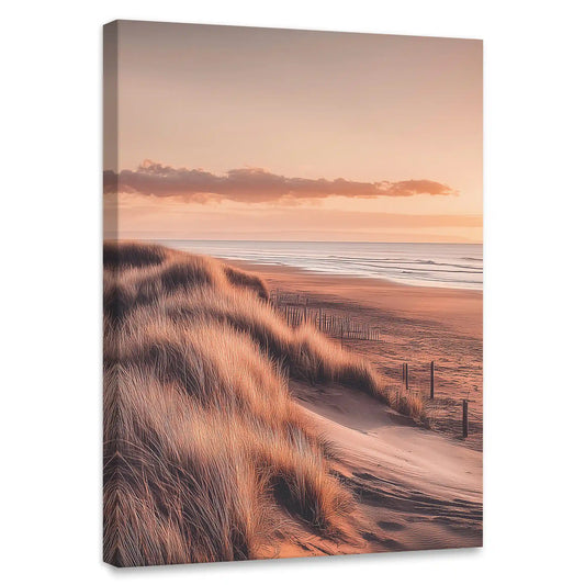 Golden coastal dunes — coastal canvas wall art featuring sunset sky and ocean breeze, warm seascape decor for modern living rooms