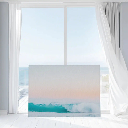 Sunset seascape — coastal canvas print, soothing ocean blues and pastel sky hues enhance serene modern coastal home décor.