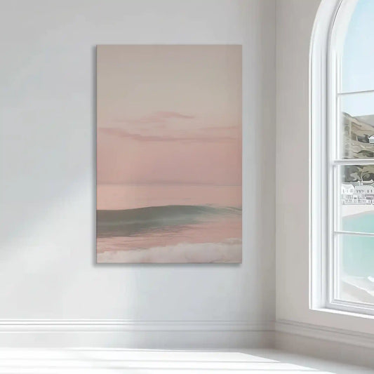 Pastel ocean horizon large canvas wall art—gentle surf and blush tones, perfect for calming living room or beach home decor
