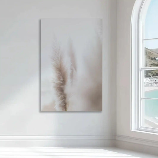 Pampas grass silhouette — modern canvas wall art, warm neutral palette adds earthy calm to living room or serene coastal spaces.