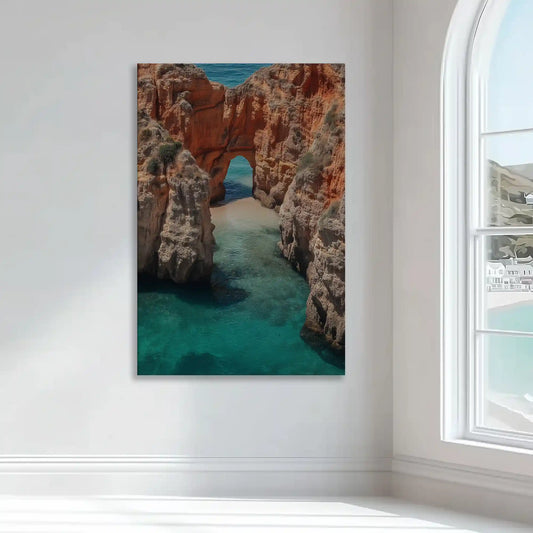 Seaside sandstone arch — modern canvas wall art, vibrant turquoise sea and orange cliffs bring peaceful coastal charm to any space.