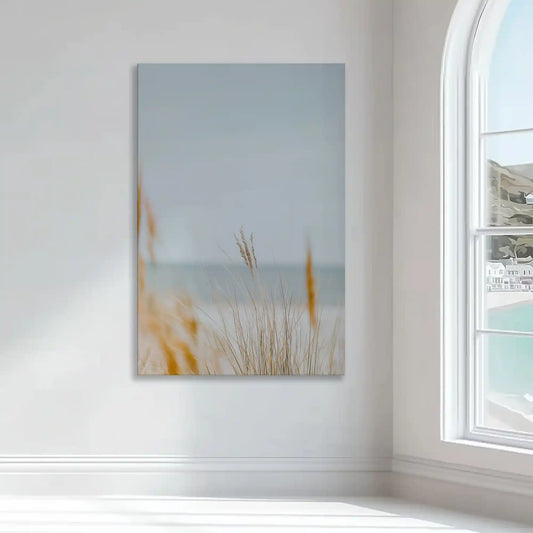 Golden dune grass — large canvas wall art capturing coastal stillness, perfect accent for tranquil modern bedroom or beach house walls
