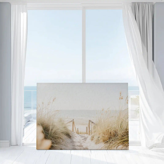Beach dune trail — modern canvas wall art with natural beige tones and calm horizon, ideal for living room or coastal décor