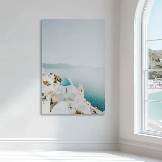 Greek island seascape — large canvas wall art capturing Mediterranean charm and soft sunlight, ideal for living room décor
