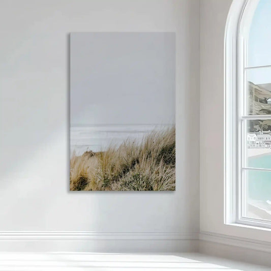 Golden beach grass field — large canvas wall art capturing gentle coastal breeze, ideal for modern bedroom or seaside interiors