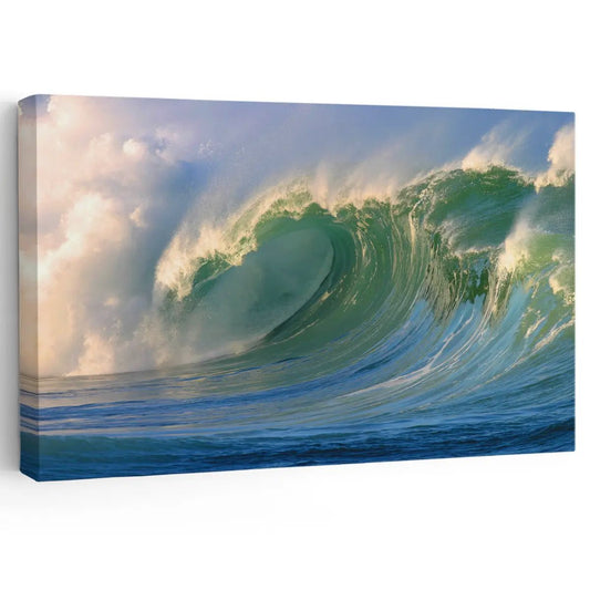 Majestic ocean wave — large canvas wall art with emerald and blue tones, coastal décor for modern living room or beach-inspired home