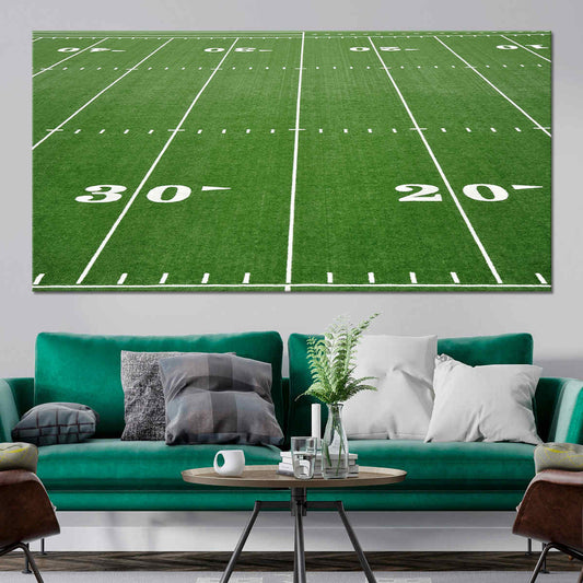 Minimalist gridiron turf contemporary canvas wall art with crisp green textures, a calming accent ideal for bedroom game-day décor