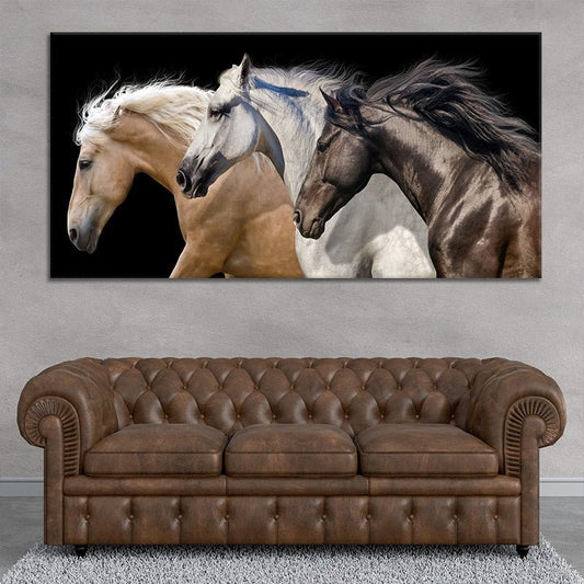 Wild horses running together — modern canvas wall art for living room, symbolizing freedom and natural elegance.