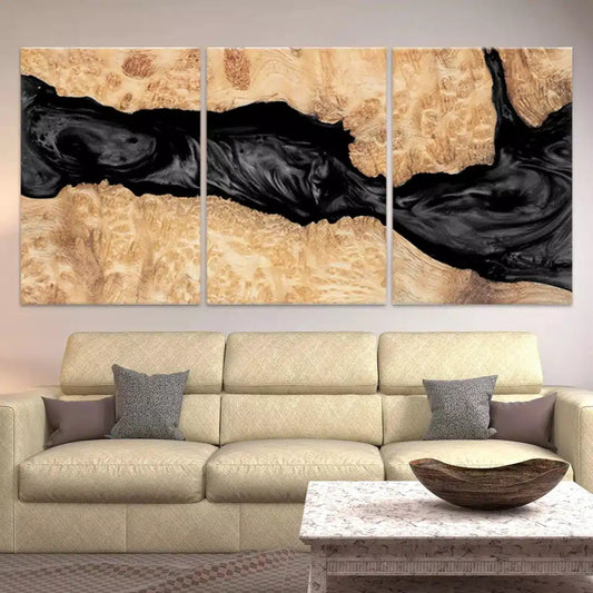 Black lava texture — modern canvas wall art, bold brown and gold tones creating a dramatic statement for contemporary living rooms.