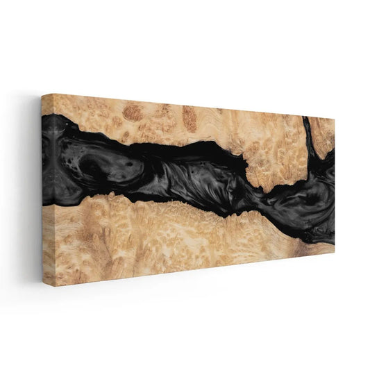 Abstract black and tan design — large canvas wall art, elegant molten texture for adding warmth to luxury or minimalist interiors.