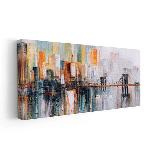 Contemporary abstract bridge scene — large canvas wall art in warm and cool hues, elegant statement piece for bedroom or office walls.
