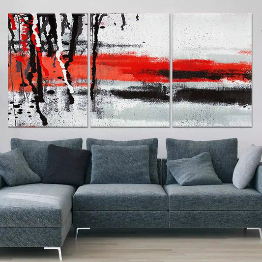 Dynamic black and red brush strokes — bold canvas wall art for living room décor, radiating modern energy and style.