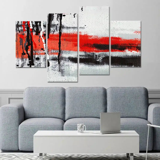 Abstract red and white painting — large canvas wall art with textured layers, ideal for modern interiors and art lovers.