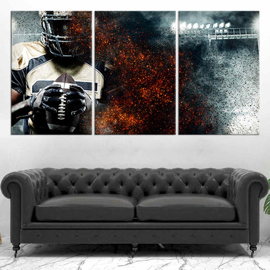 Abstract football athlete canvas wall art for living room spaces, blending intense texture with inspiring sports décor vibes
