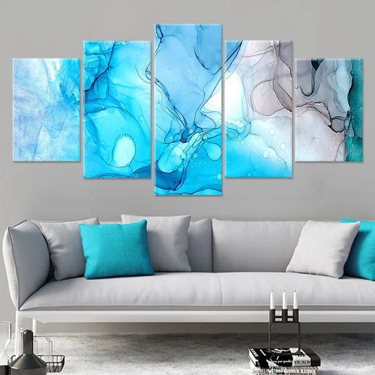 Blue ocean ink design — modern canvas wall art, tranquil turquoise and white tones creating a peaceful accent for your living room.