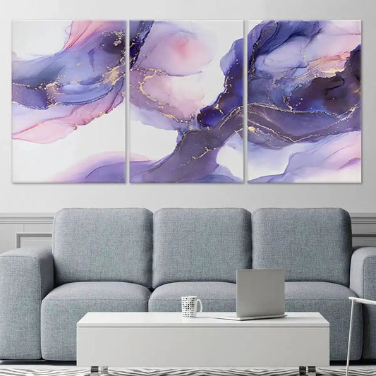 Soft purple abstract ink design — elegant canvas wall art for living room décor, creating a peaceful and modern atmosphere.