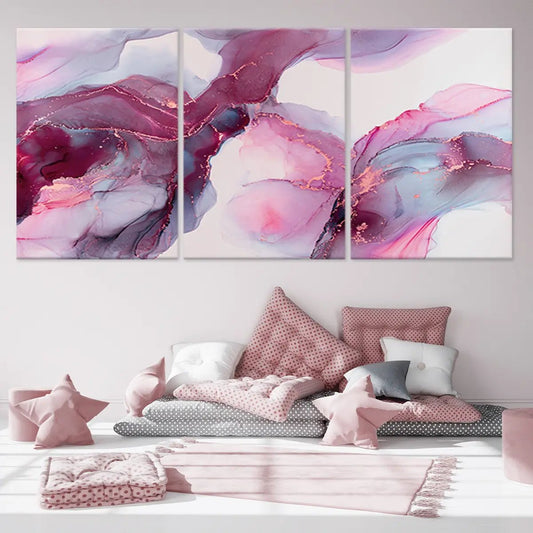 Pink and purple swirl design — modern canvas wall art, fluid abstract tones bringing a peaceful and elegant feel to any living room.