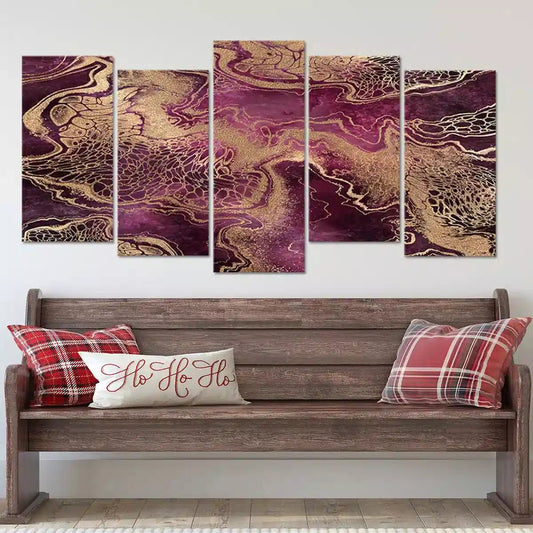 Purple and metallic texture — large canvas wall art, artistic detail adding warmth and sophistication to modern home interiors.
