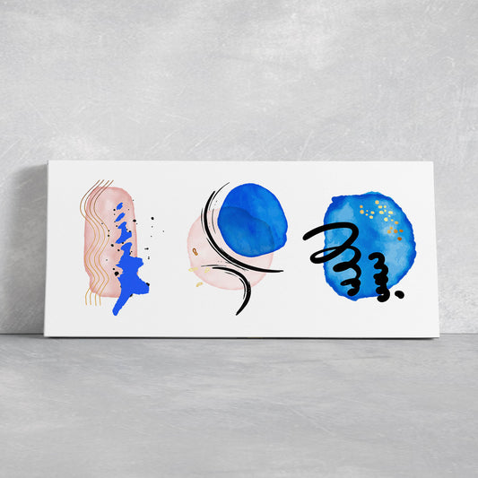 Abstract boho shapes canvas wall art for living room, minimalist blue and beige forms creating a calming and modern decor statement