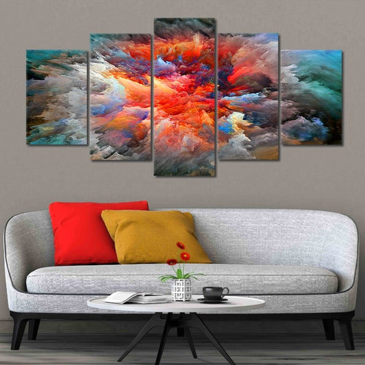Red explosion abstract — dynamic canvas wall art bursting with color and energy, ideal for brightening any modern living room décor.