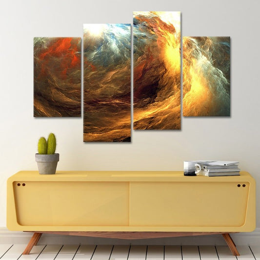 Fiery yellow abstraction — bold large canvas wall art blending gold and amber tones, ideal for energizing modern interior spaces.