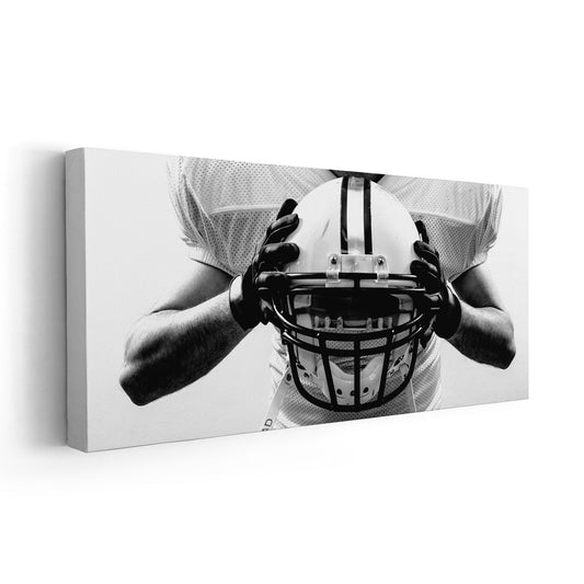 Football hero in monochrome tones — large canvas wall art that elevates a modern office with bold athletic style and powerful motivation