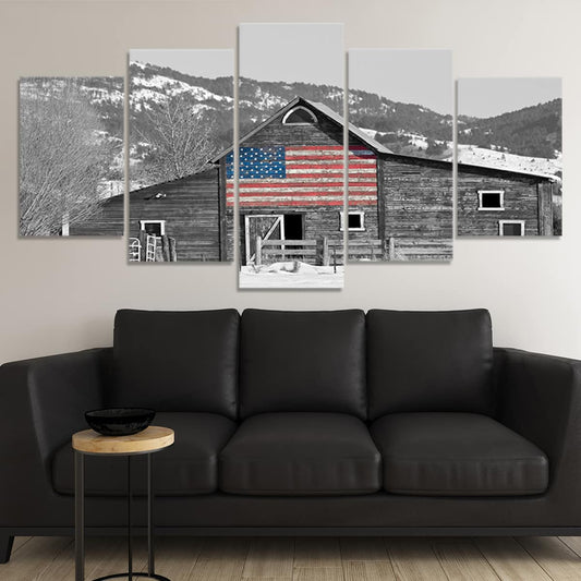 barn wall art: barn artwork, farmhouse barn wall art, barn canvas wall art, Barn with flag print, patriotic wall art
