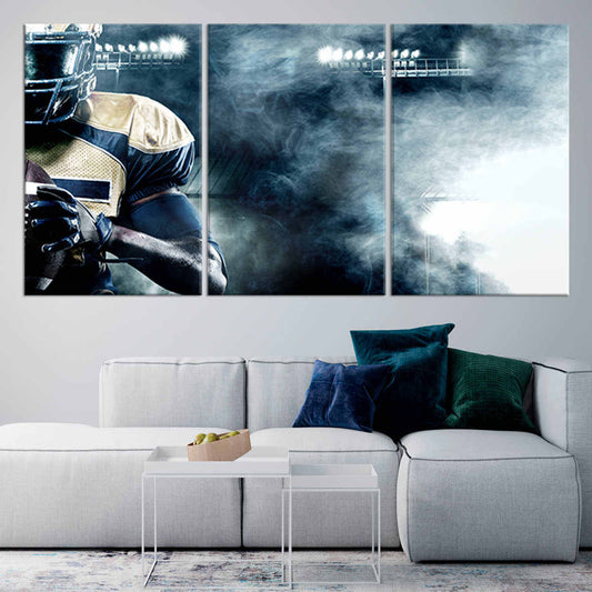 American football captain canvas wall art for living room decor, adding inspiring intensity with cool stadium tones for true football fans