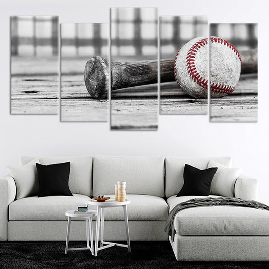 “Rustic baseball scene large canvas wall art with grayscale tones, creating an uplifting vintage vibe ideal for office or sports lounge walls.”