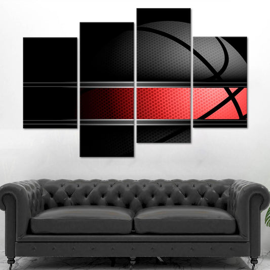 Basketball close-up texture canvas wall art for living room decor, adding inspiring energy through bold black-and-red contrast for fans