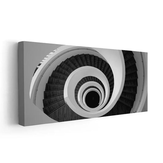 Abstract circular staircase design — large canvas wall art, striking monochrome accent for modern office or hallway.