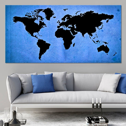 Blue Grunge World Map Wall Art Canvas Print-Stunning Canvas Prints